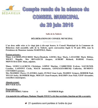 Compte rendu du 20.06.2016